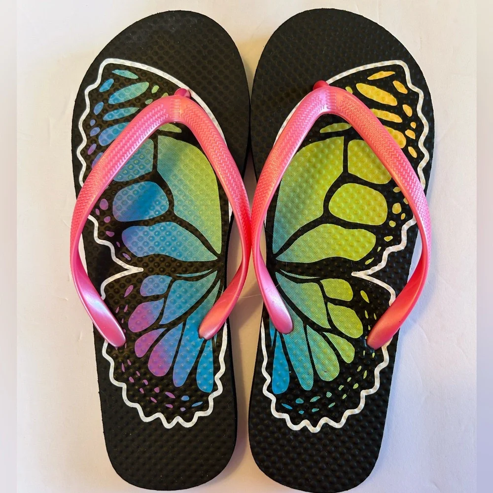 Girl’s Flip Flops Pink size 5 butterfly - Picture 10 of 10